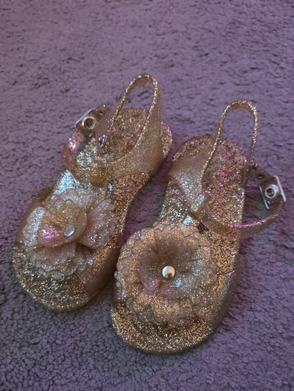 Old Navy Gold Glitter Flower Jelly Sandals for Kids